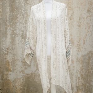 Free People White Patterned Kimono Jacket